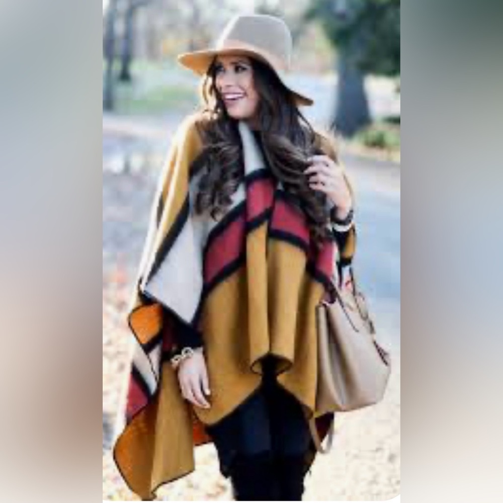 NWT Southwestern Boho Colorblock Open Front Poncho Ruana Wrap One Size Fall
